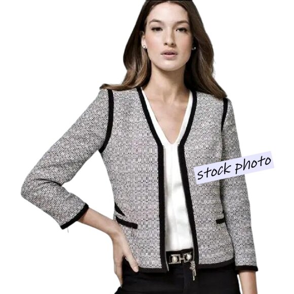 White House Black Market Contrast Tweed Blazer Jacket Size 4 Lined 3/4 Sleeve - Picture 1 of 11